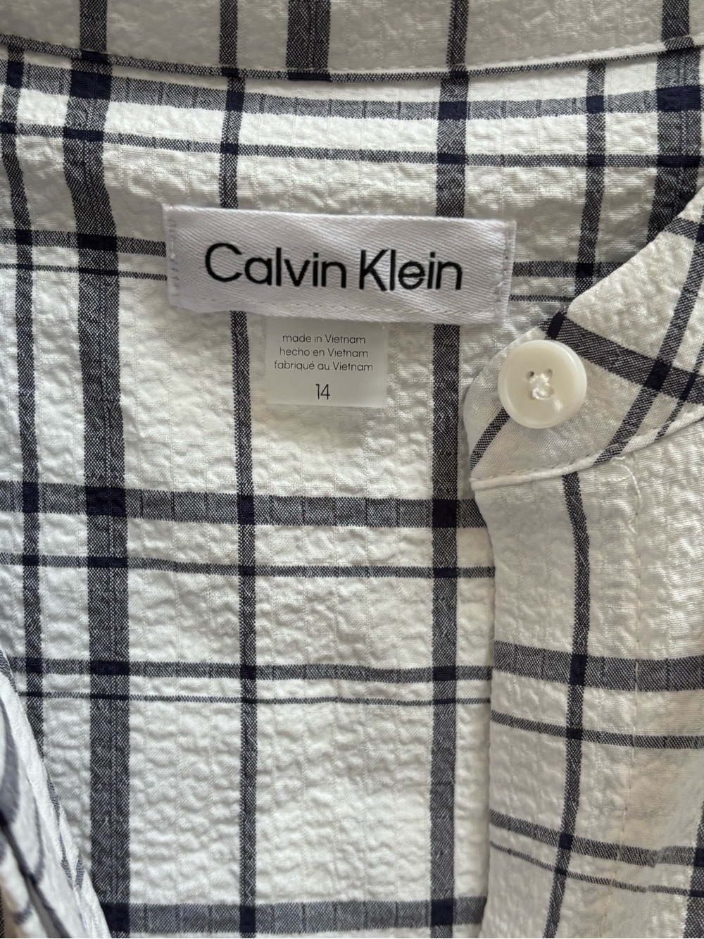 Calvin Klein Plaid Tiered Midi Dress in White and Bluish Gray, Size 12, NWOT - Picture 4 of 5